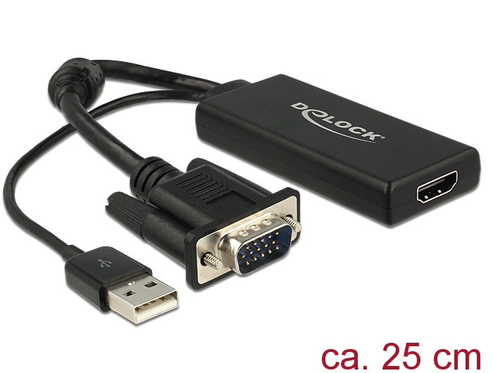 Delock Adapter VGA + Audio zu HDMI mit Kabel schwarz Delock Adapter VGA + Audio zu HDMI mit Kabel schwarz